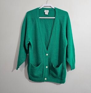 Vintage Fabe Solid Green Lambswool/Angora Blend Cardigan
